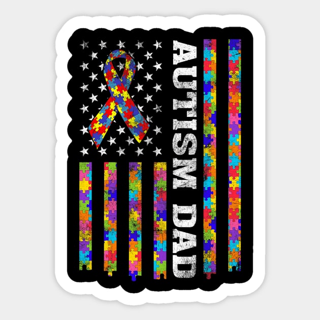 Autism Awareness Proud Autism Dad Vintage USA Flag Sticker by tabbythesing960